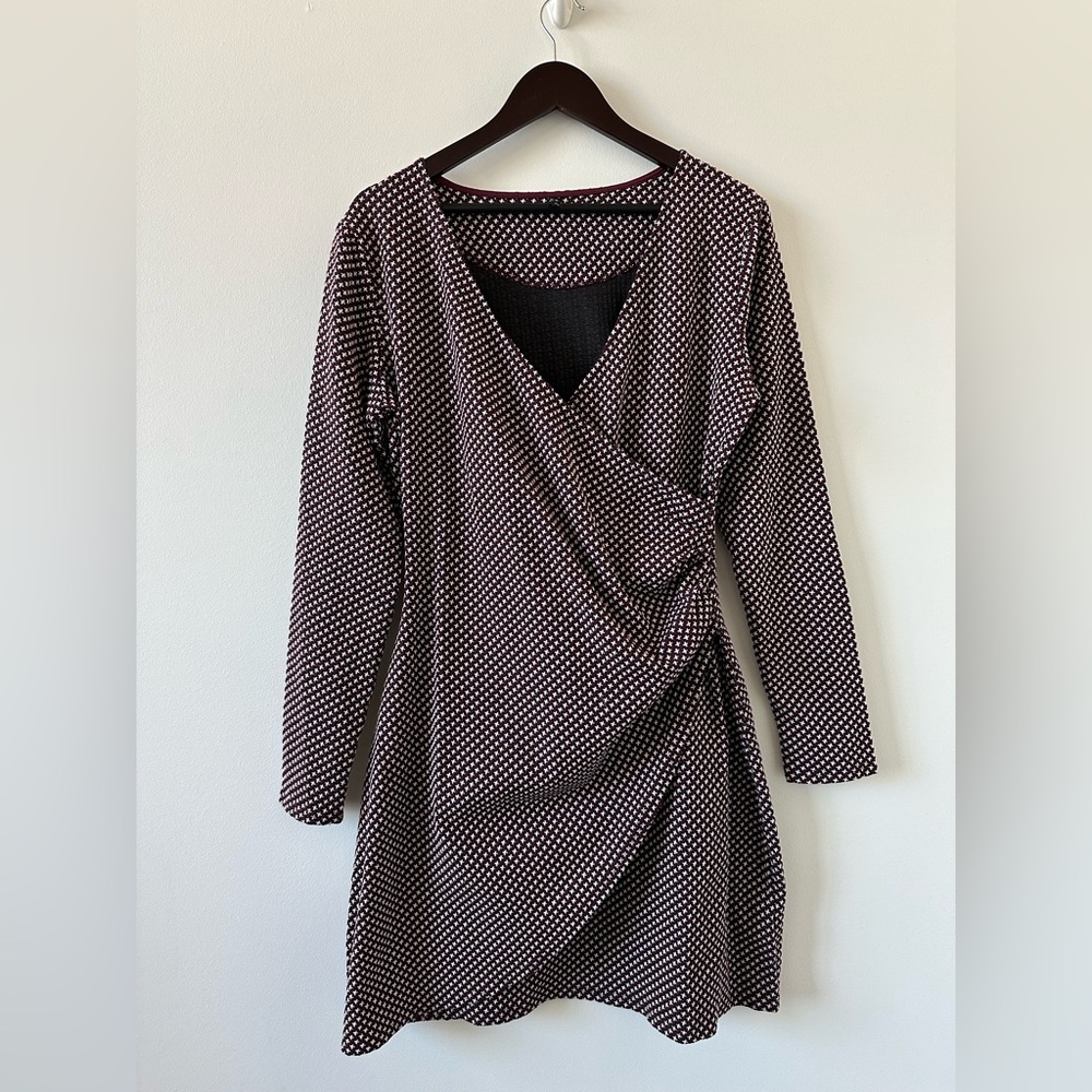Burgundy and Navy Woven Wrap Dress